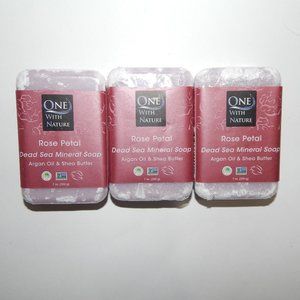 3 One With Nature Rose Petal 7oz Dead Sea Mineral Soap - Argan Oil & Shea Butter